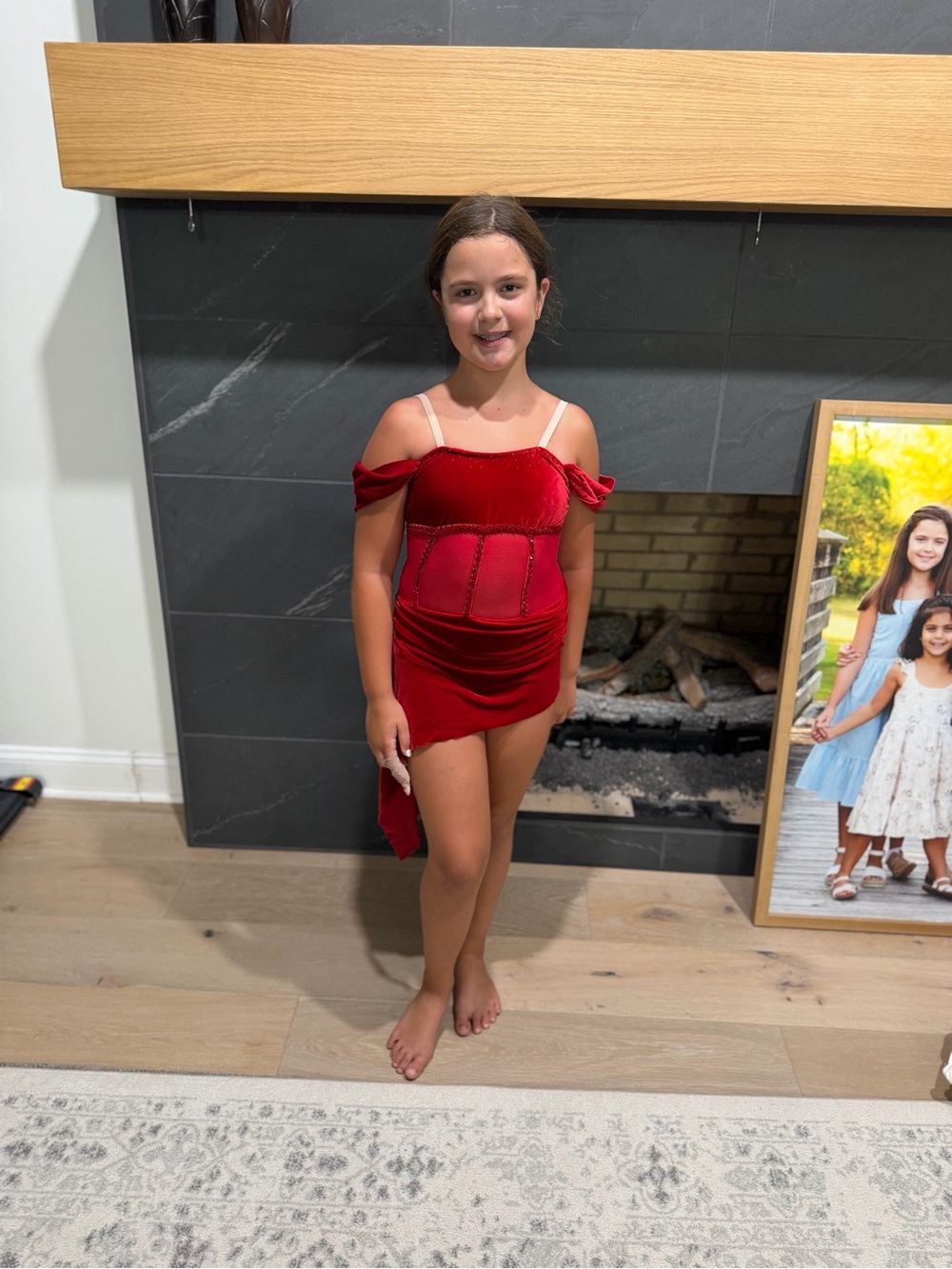 Red Off-Shoulder Velvet Dance Dress - Unbranded